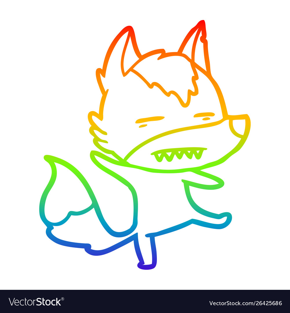 Rainbow gradient line drawing cartoon wolf Vector Image