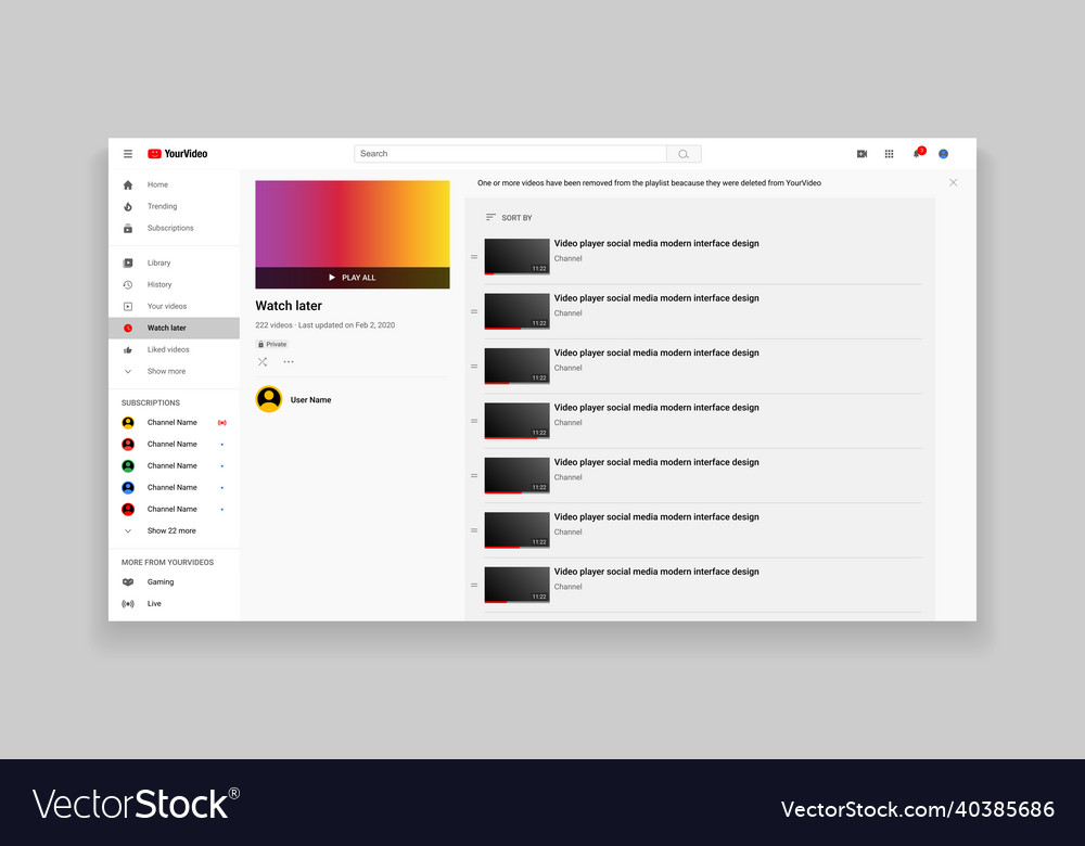 Responsive design desktop web video player page vector image Responsive design desktop web video player page
