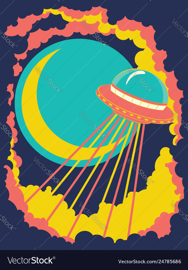 Retro design flying ufo ship Royalty Free Vector Image