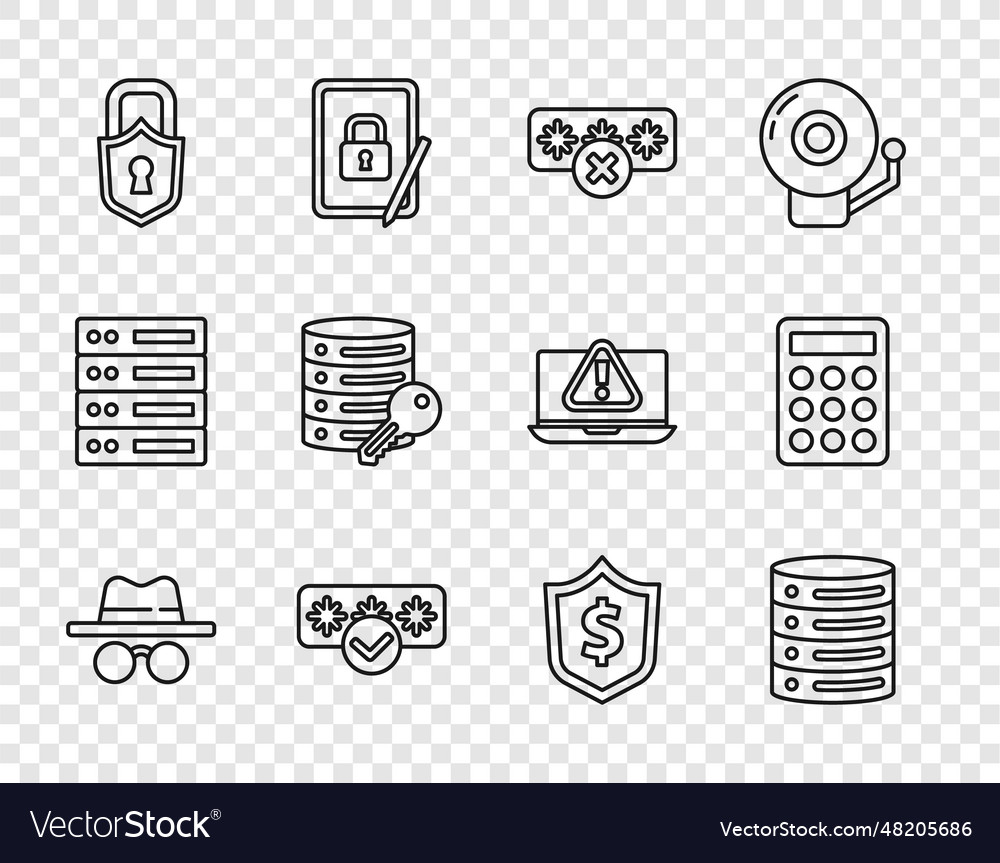 Set line incognito mode server data web hosting Vector Image Set line incognito mode server data web hosting
