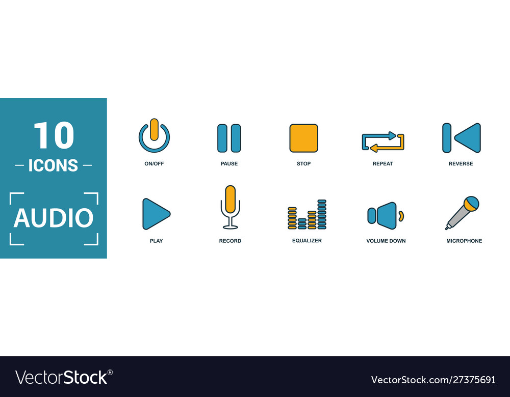 Audio buttons icon set include creative elements vector image Audio buttons icon set include creative elements