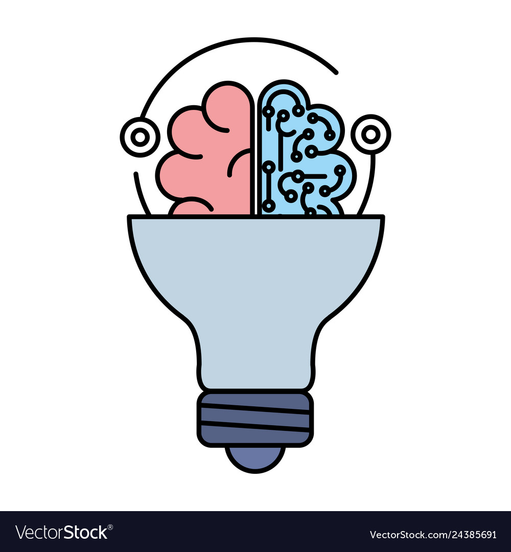 Brain with circuit and bulb vector image Brain with circuit and bulb