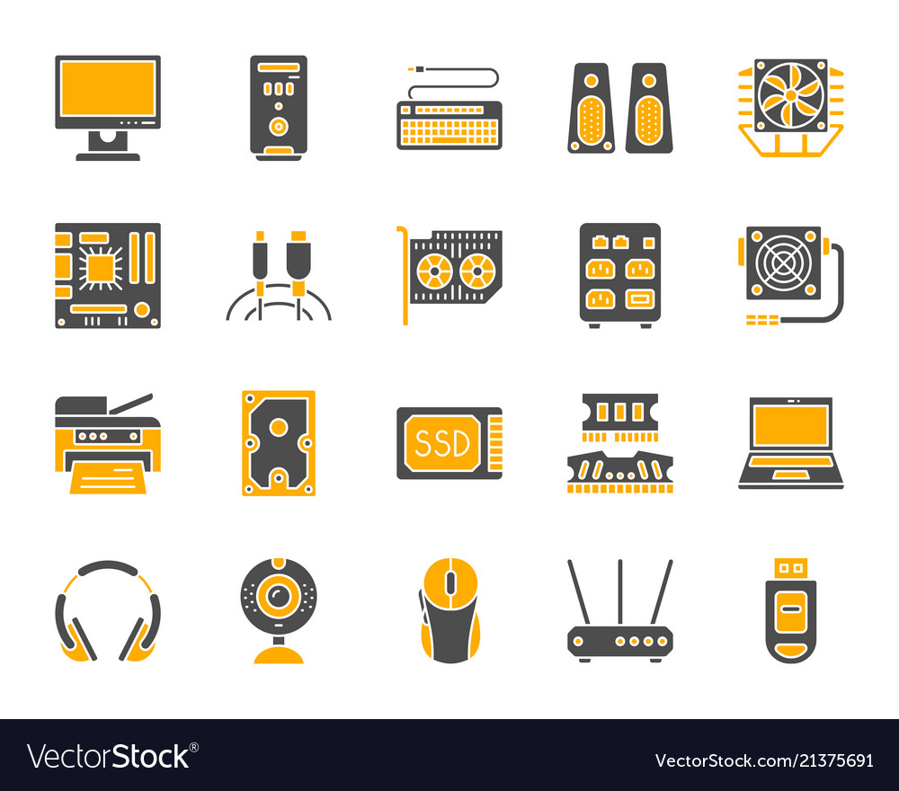 Computer simple color flat icons set vector image Computer simple color flat icons set
