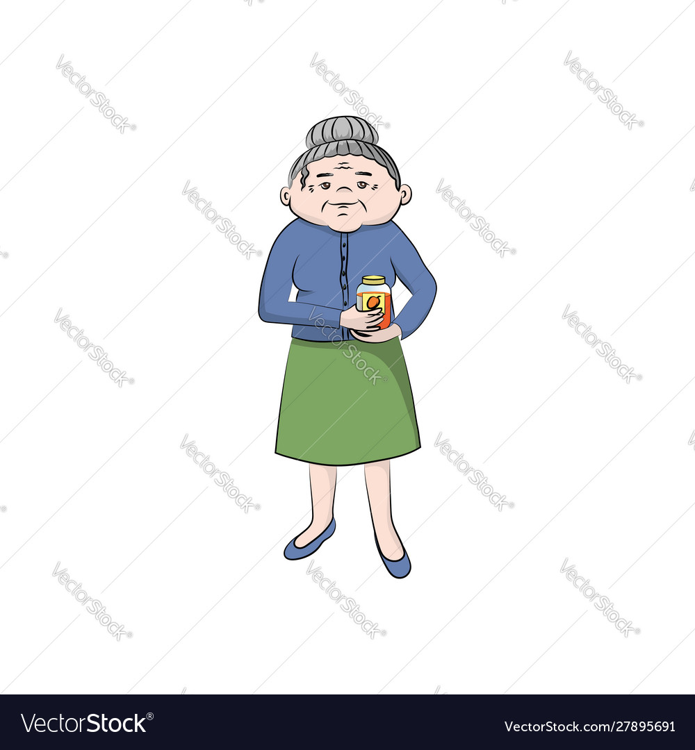 Grandma is holding a jar jam color vector image Grandma is holding a jar jam color