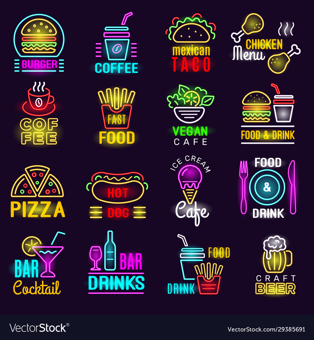 Products neon fast food lighting emblem Royalty Free Vector