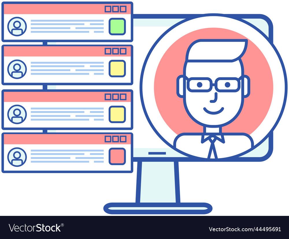 Remote communication app for computer man during vector image Remote communication app for computer man during