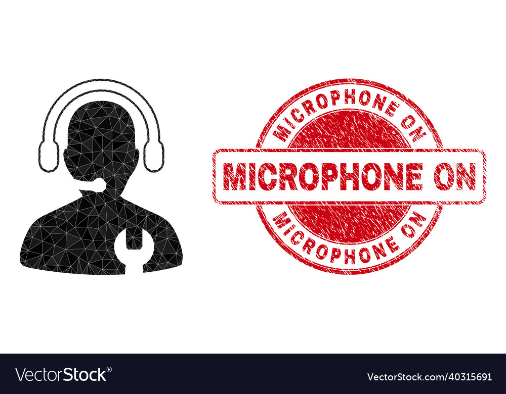 Scratched microphone on round badge and call vector image Scratched microphone on round badge and call