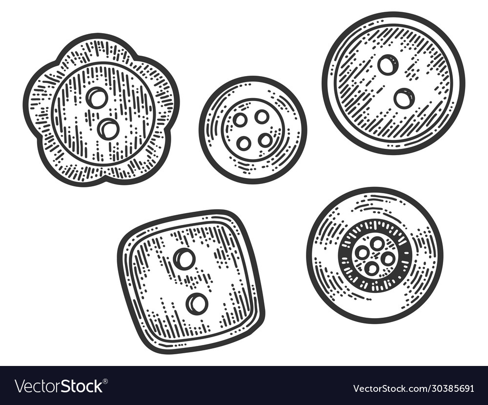 Set five buttons apparel print design scratch vector image Set five buttons apparel print design scratch