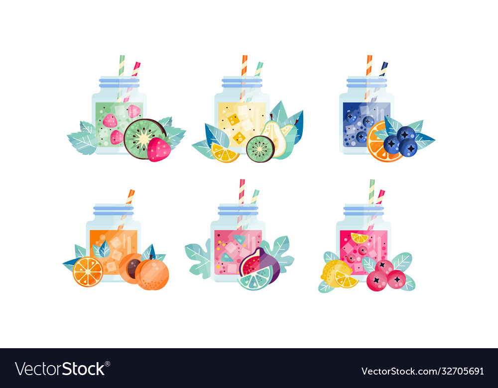 Summer fruit smoothie drinks set fresh healthy Vector Image