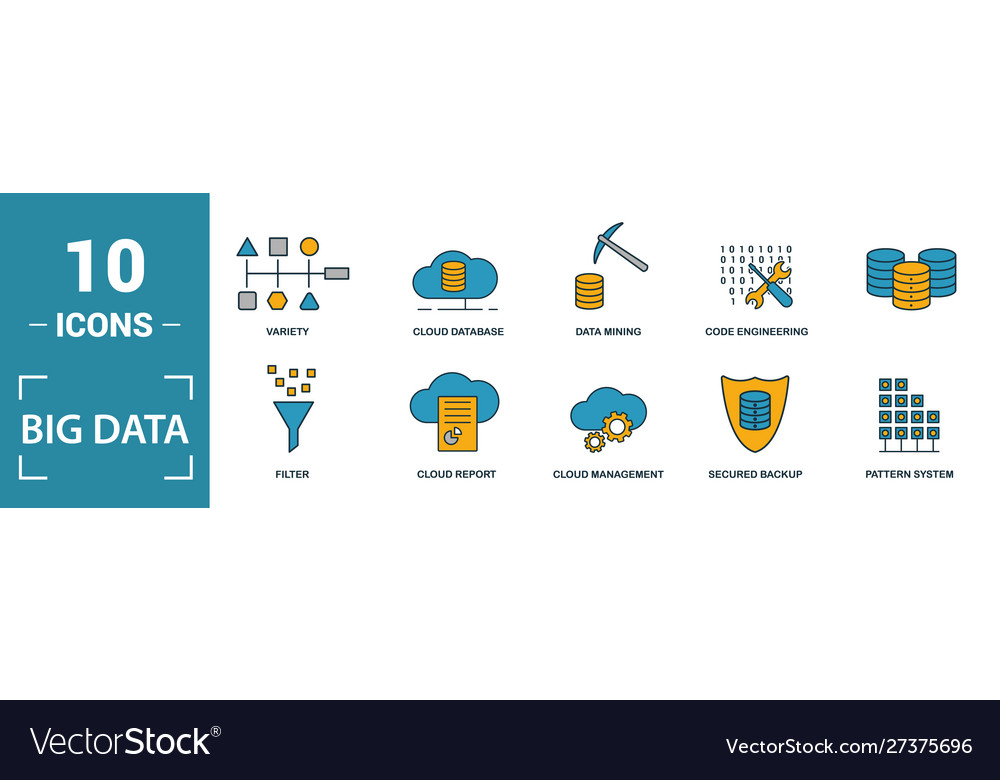 Big data icon set include creative elements cloud vector image Big data icon set include creative elements cloud