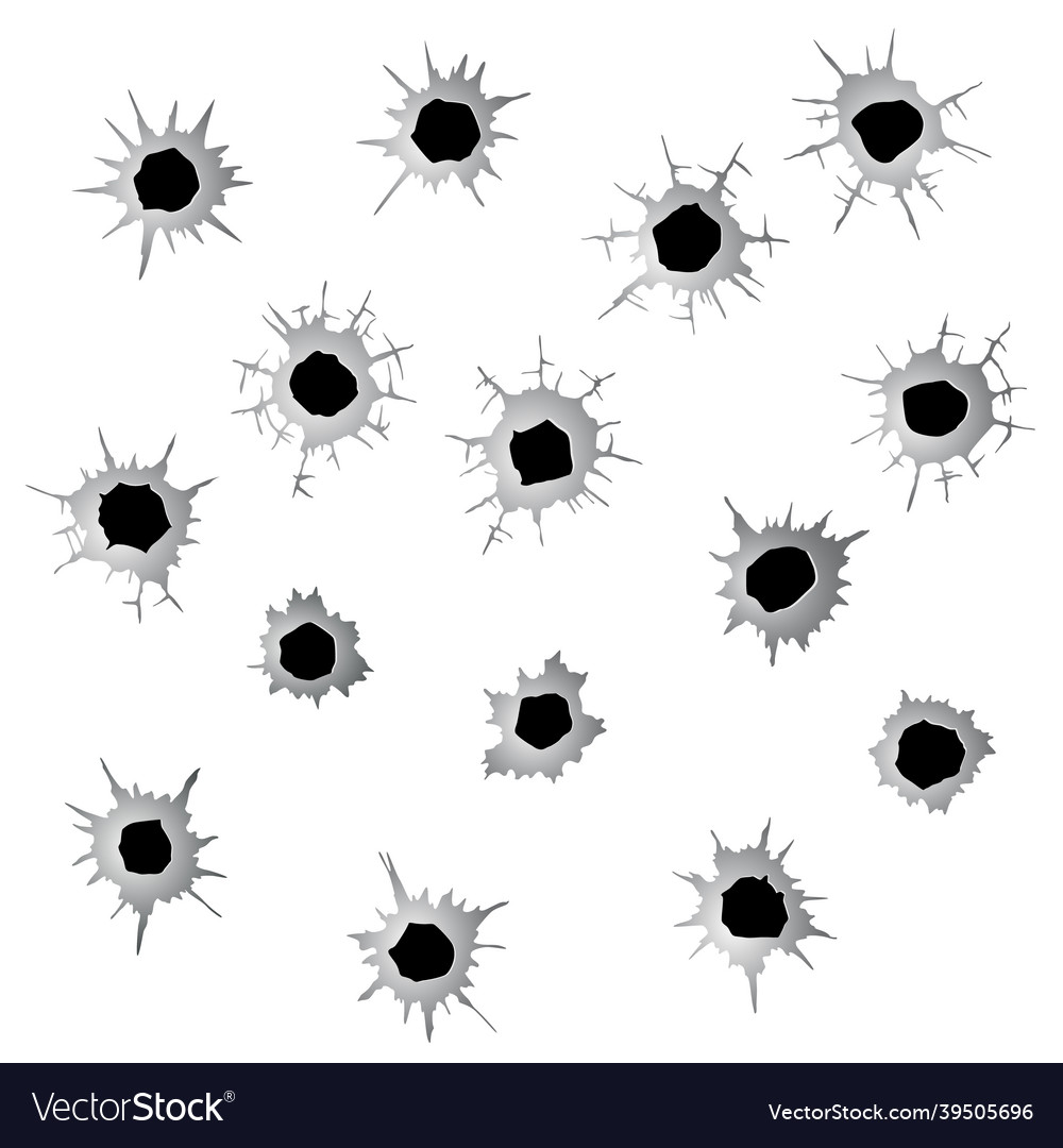 Bullet holes set ragged hole damage and cracks vector image Bullet holes set ragged hole damage and cracks