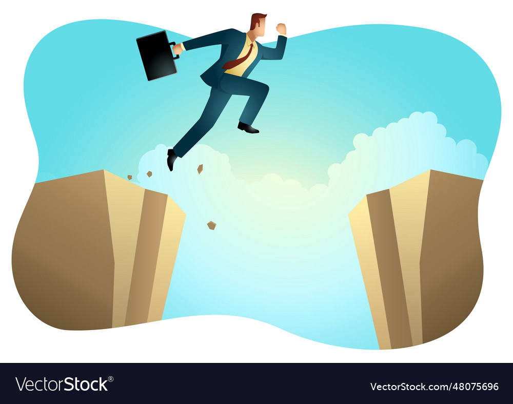 Businessman silhouette jump ravine