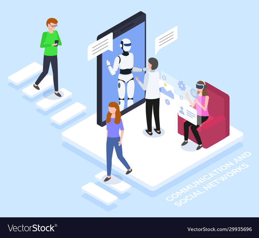Chat bot on smartphone screen virtual vector image Chat bot on smartphone screen virtual