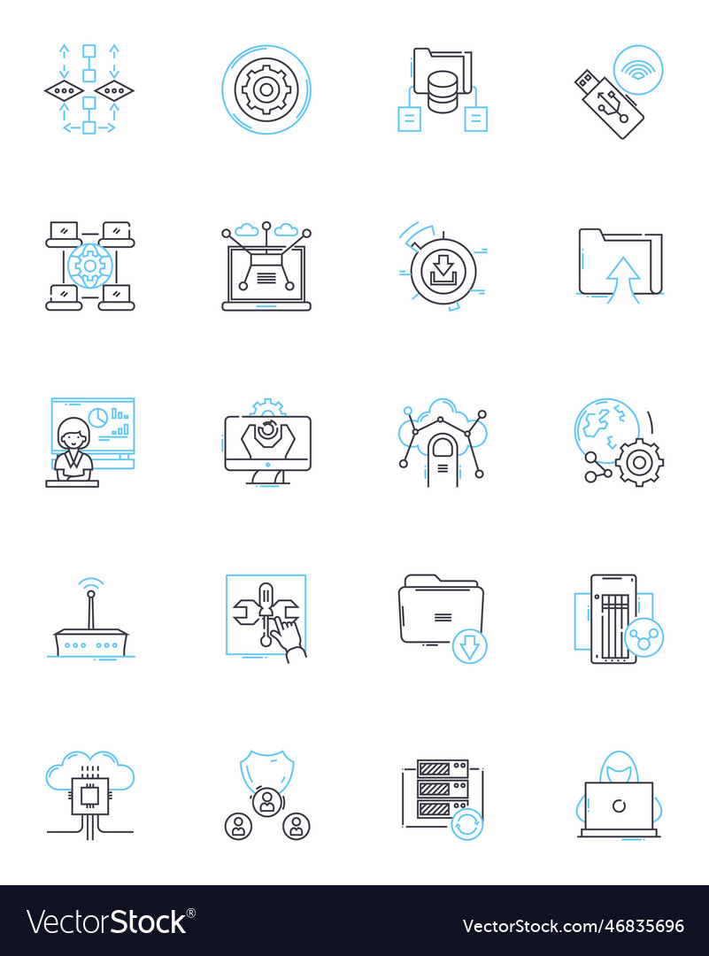 Circuit linear icons set electronics compnts