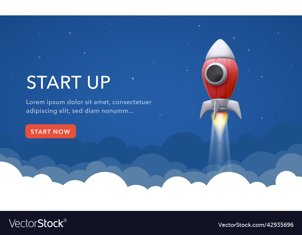 Concept for the start-up page 3d rocket flying Vector Image