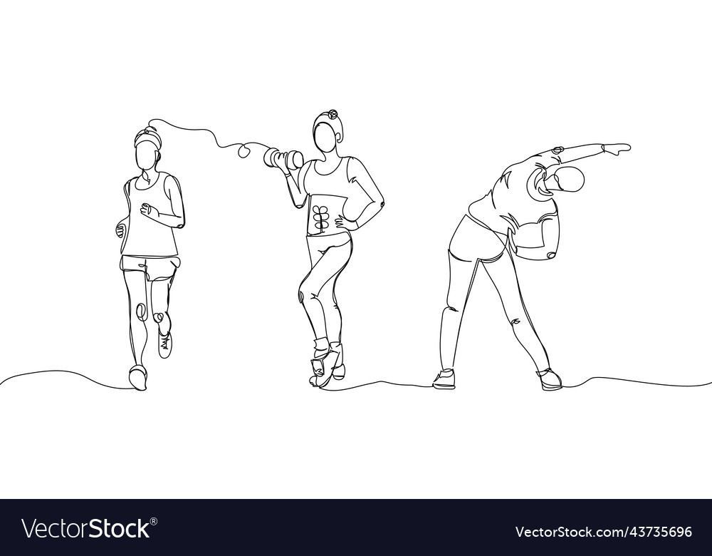 Fitness girls training set one line art