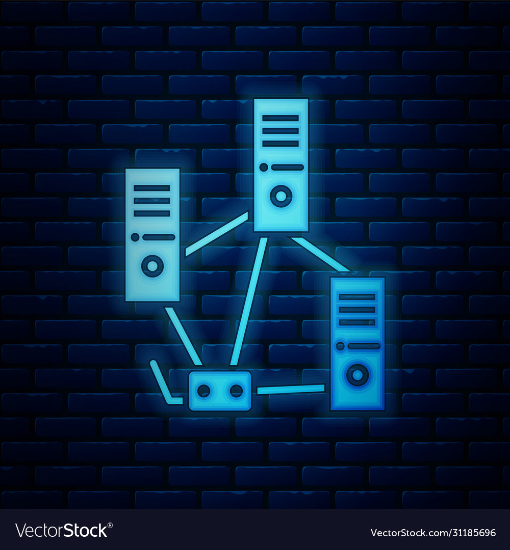 Glowing neon computer network icon isolated vector image Glowing neon computer network icon isolated