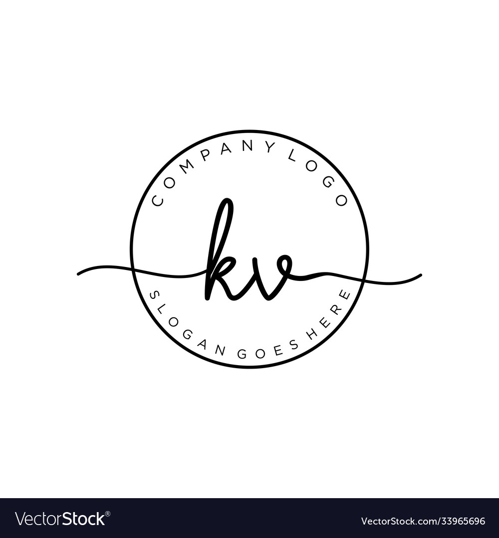 Initial kv handwriting logo with circle template