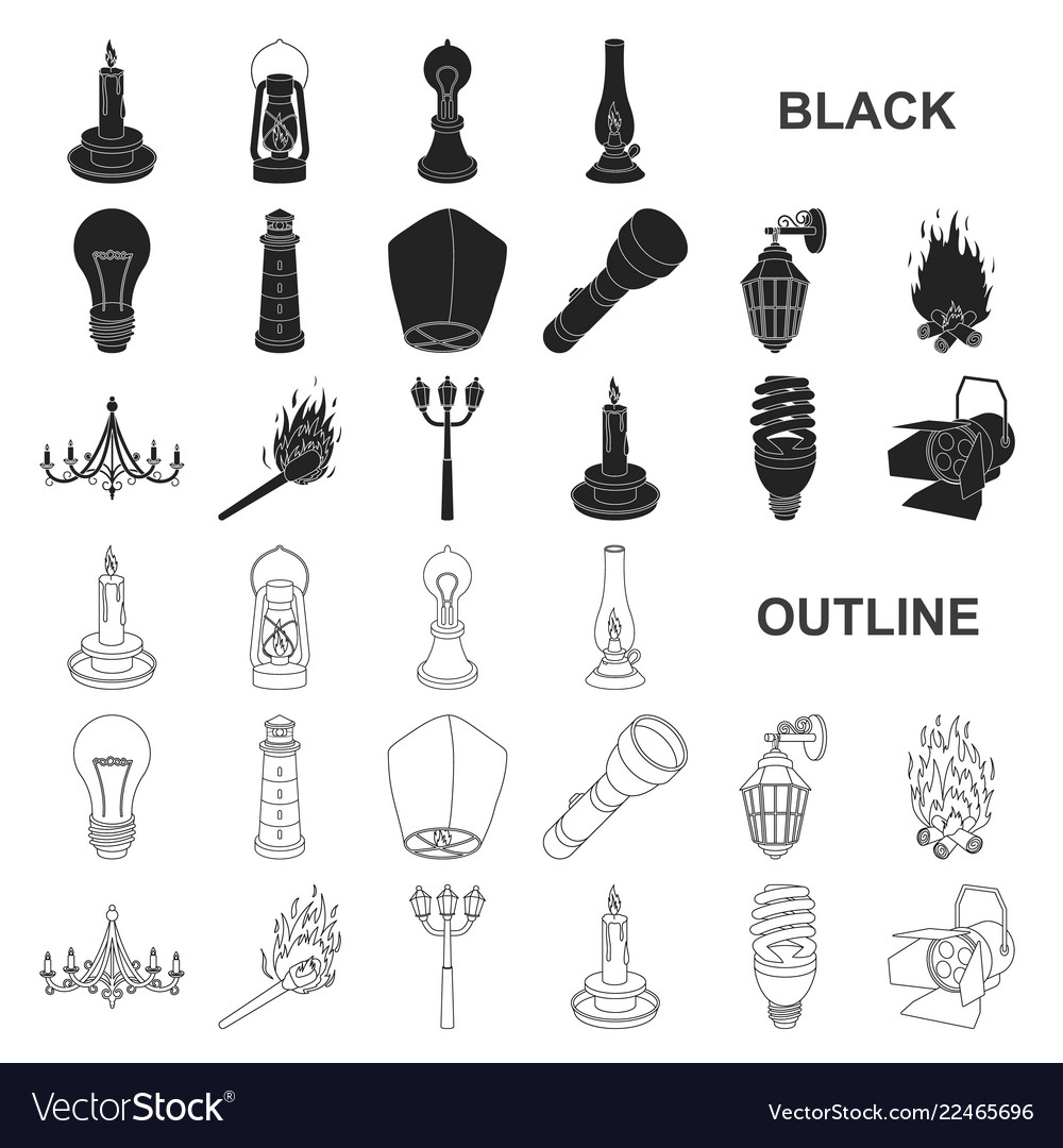 Light source black icons in set collection Vector Image