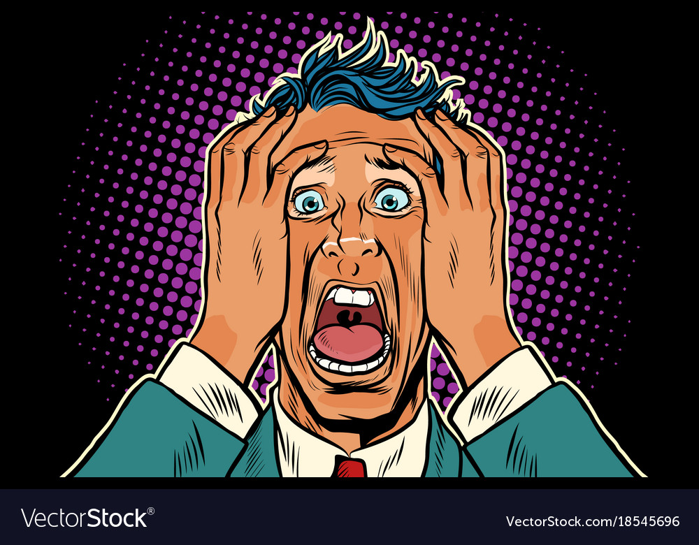 Man screams in fear and horror Royalty Free Vector Image