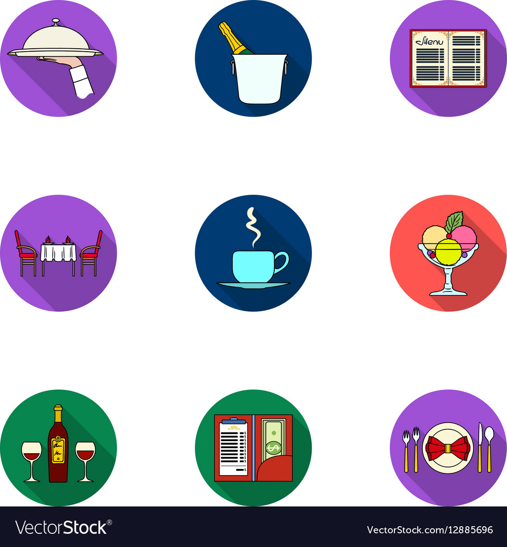 Restaurant set icons in flat style big collection