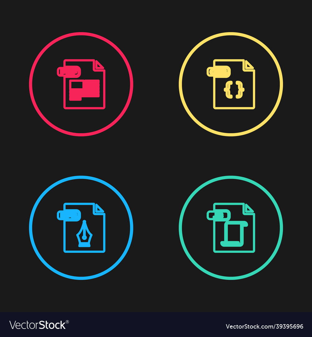 Set line eps file document js css and pdf icon vector image Set line eps file document js css and pdf icon