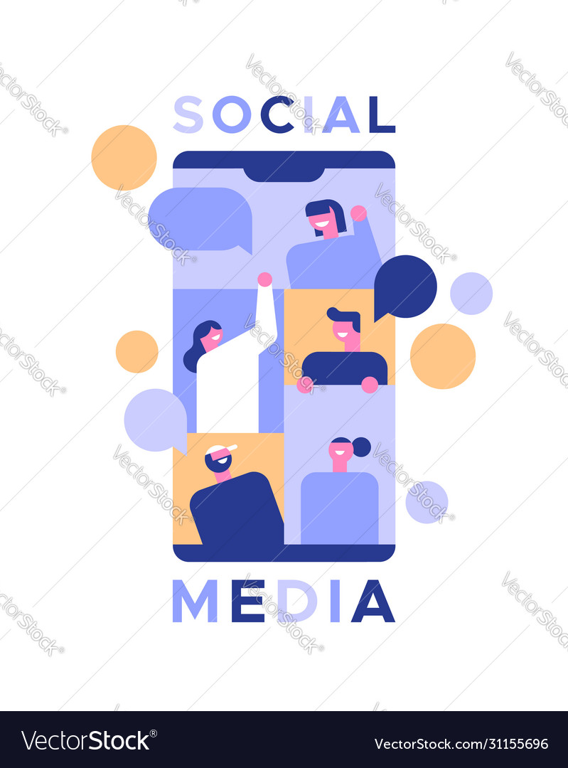 Social media phone app with happy people Vector Image