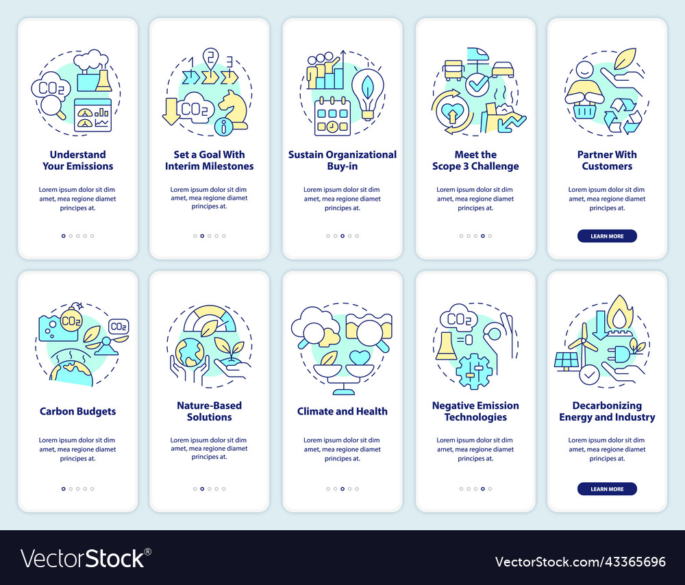 Transforming to net zero onboarding mobile app vector image Transforming to net zero onboarding mobile app