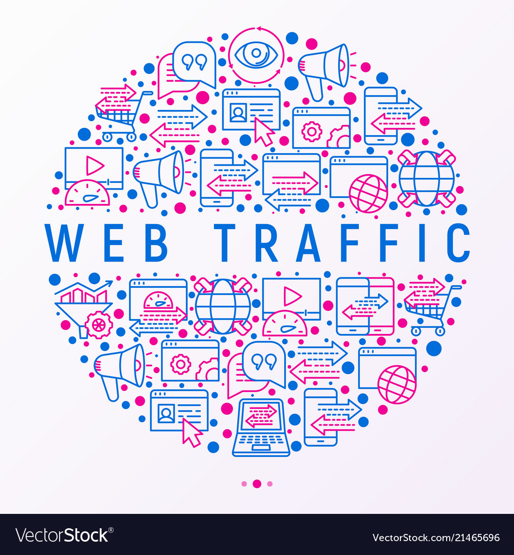 Web traffic concept in circle with thin line icons