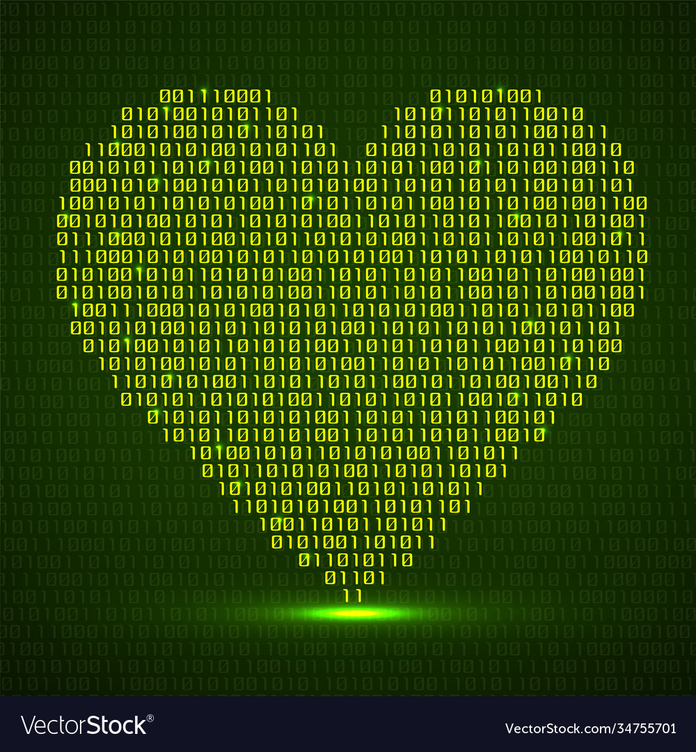Abstract glowing heart binary code digital