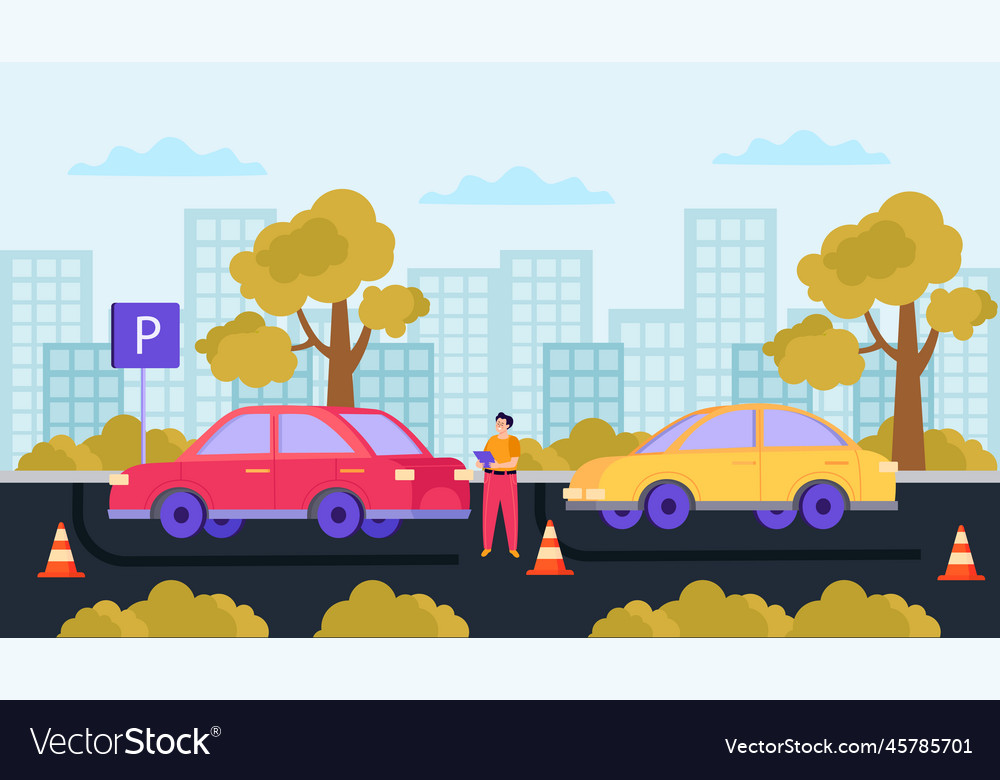 Driving school flat composition Royalty Free Vector Image