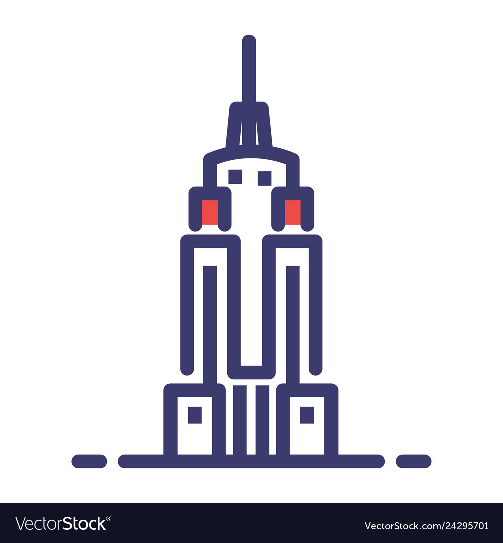 Empire state building flatoutline Royalty Free Vector Image