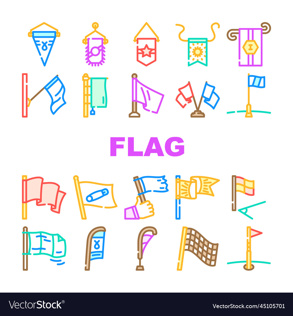Flag start web pennant map icons set vector image Flag start web pennant map icons set