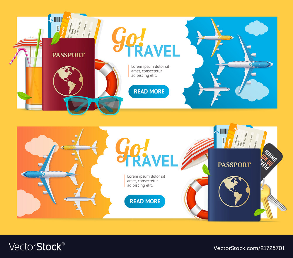 Go travel banner horizontal set with realistic Vector Image