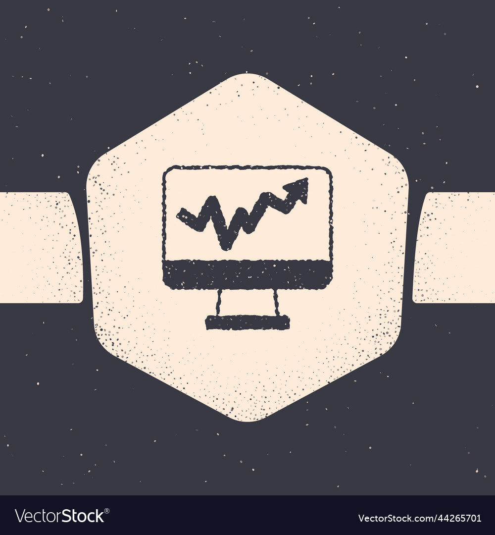 Grunge computer monitor with graph chart icon vector image Grunge computer monitor with graph chart icon