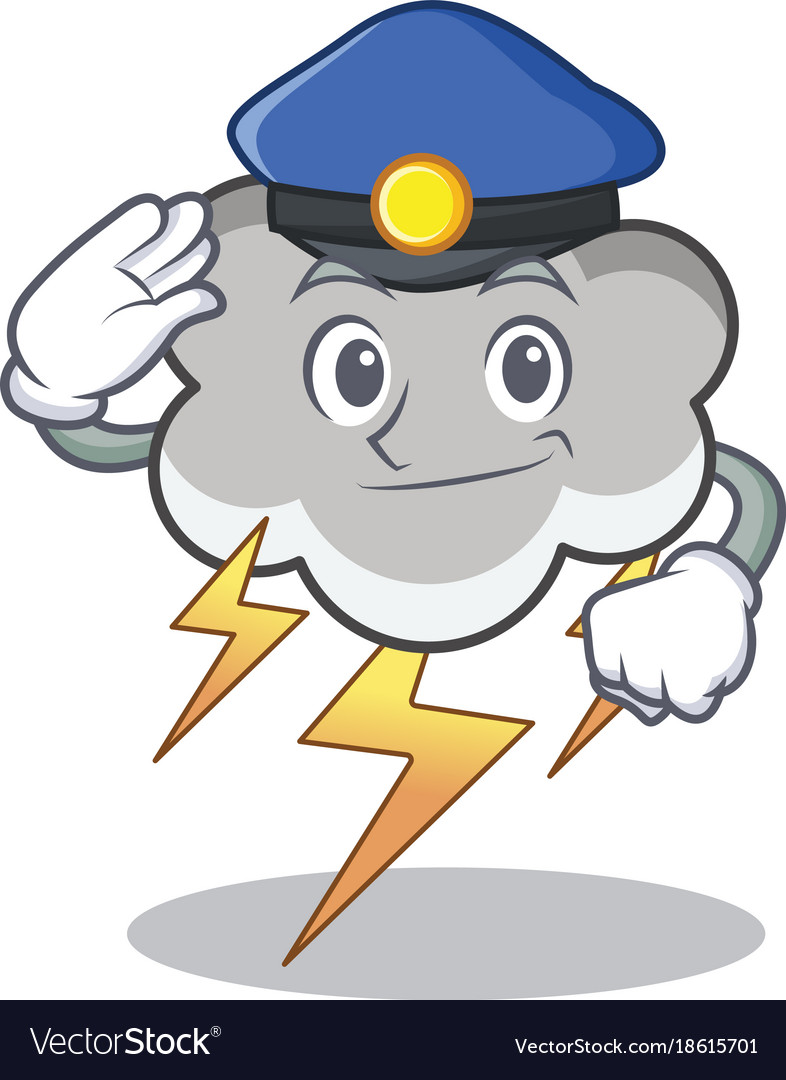 Police thunder cloud character cartoon