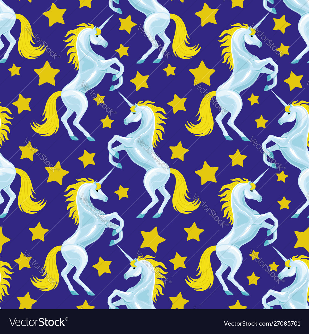 Seamless pattern with unicorns and stars