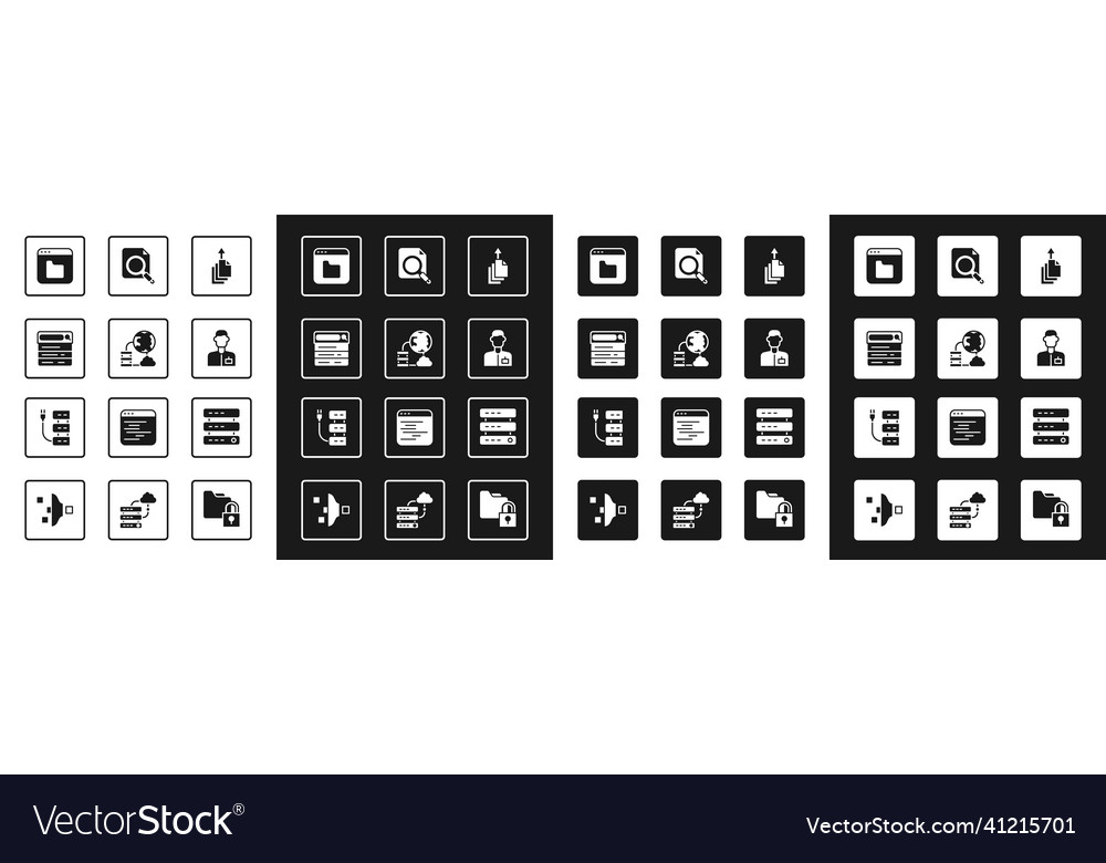 Set data export network cloud connection search vector image Set data export network cloud connection search
