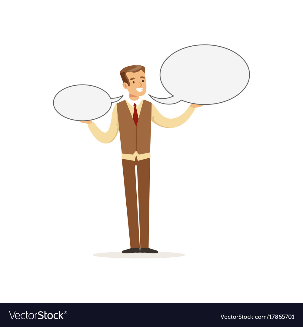 Smiling man character with empty oval shaped