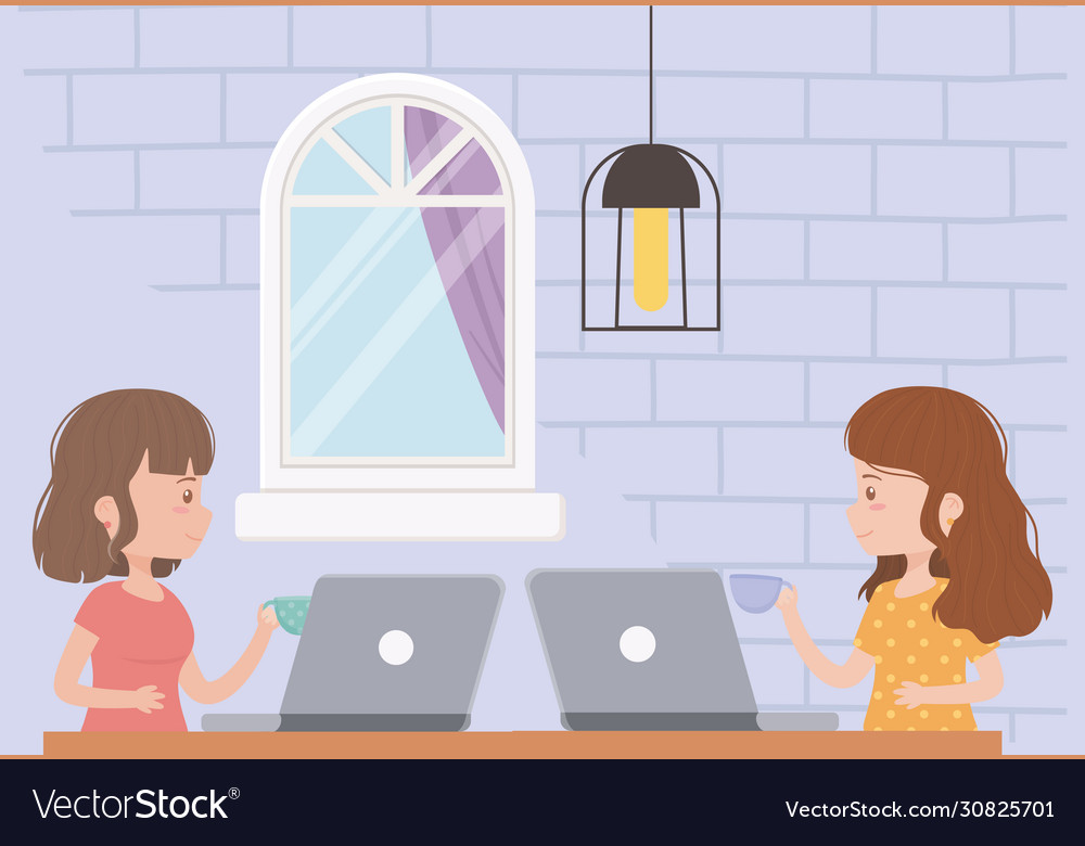 Stay at home young women working with laptop