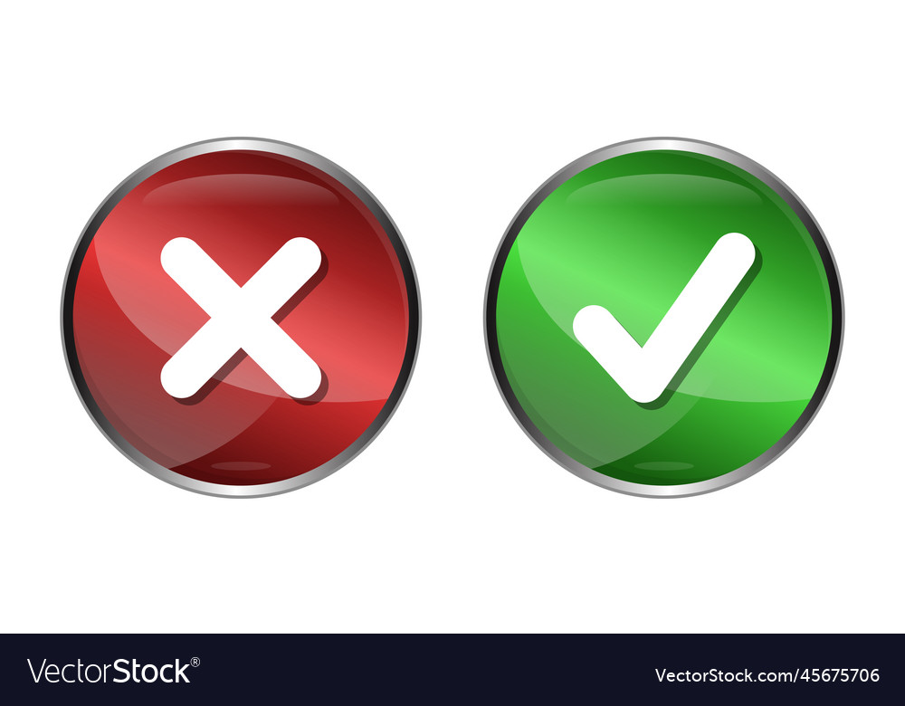 3d cross and check or wrong right icon vector image 3d cross and check or wrong right icon