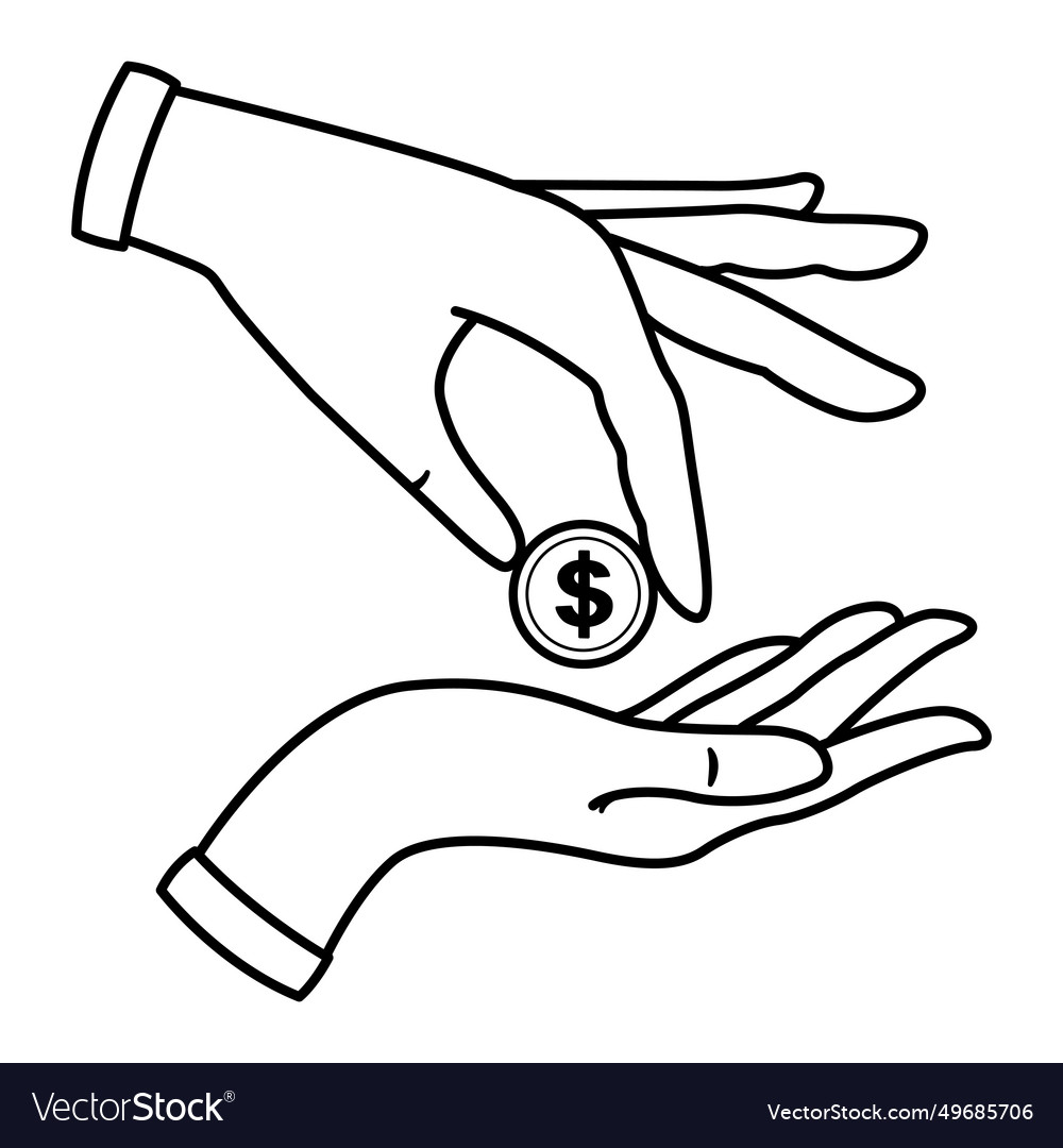 A hand gives coin to another for coloring Vector Image