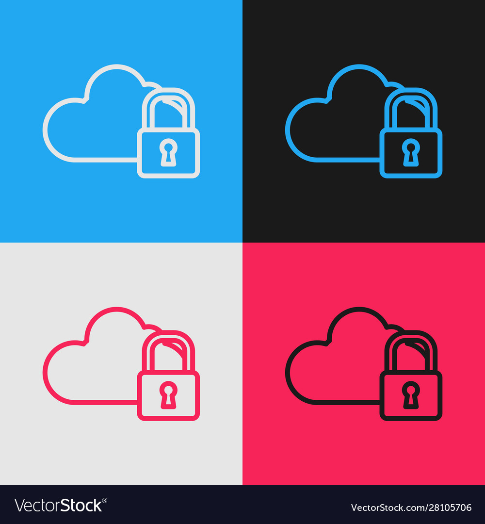 Color line cloud computing lock icon isolated Vector Image Color line cloud computing lock icon isolated