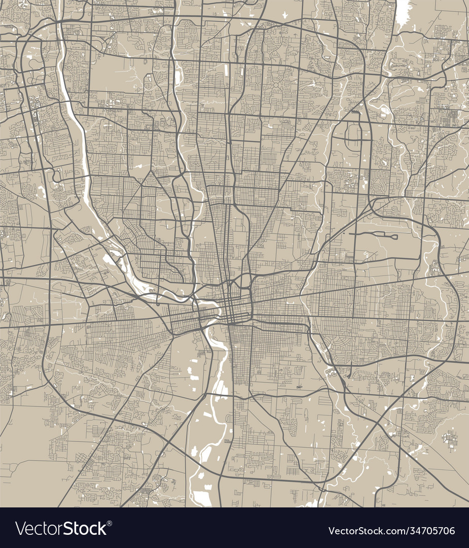 Detailed map columbus city linear print