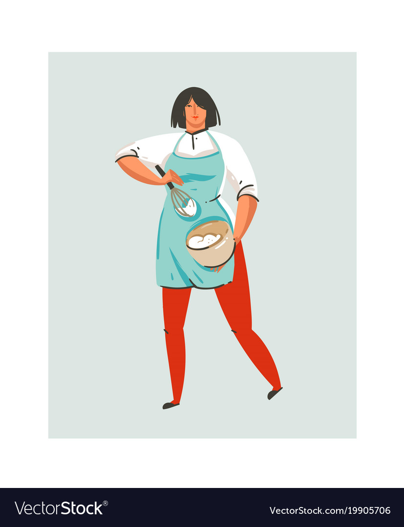Hand drawn abstract modern cartoon cooking