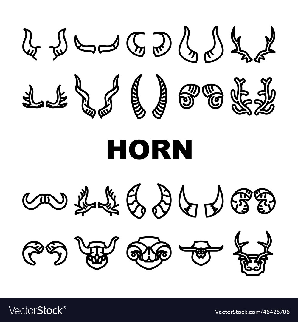 Horn animal head wild icons set