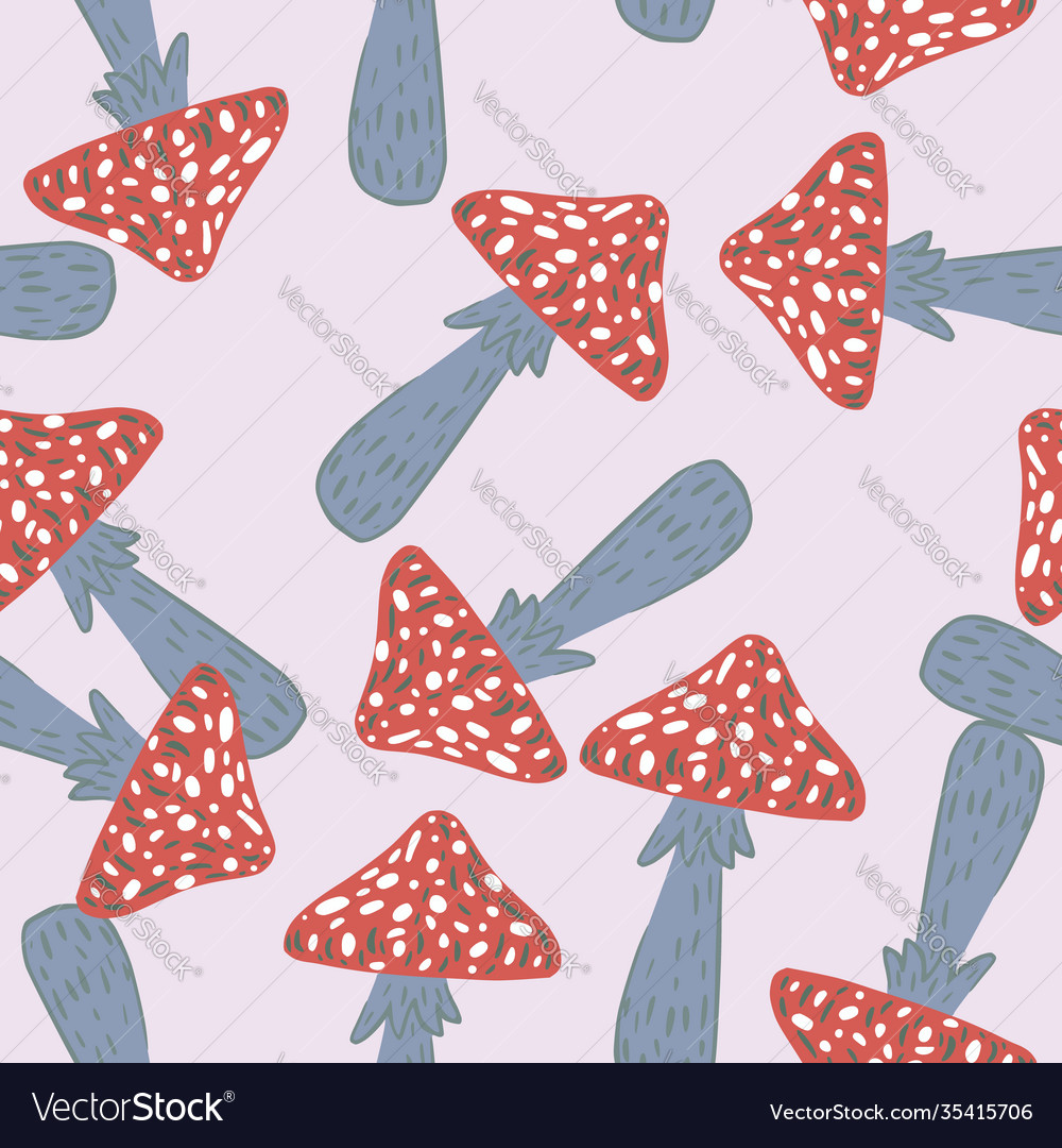 Magic mushrooms seamless pattern with random vector image Magic mushrooms seamless pattern with random
