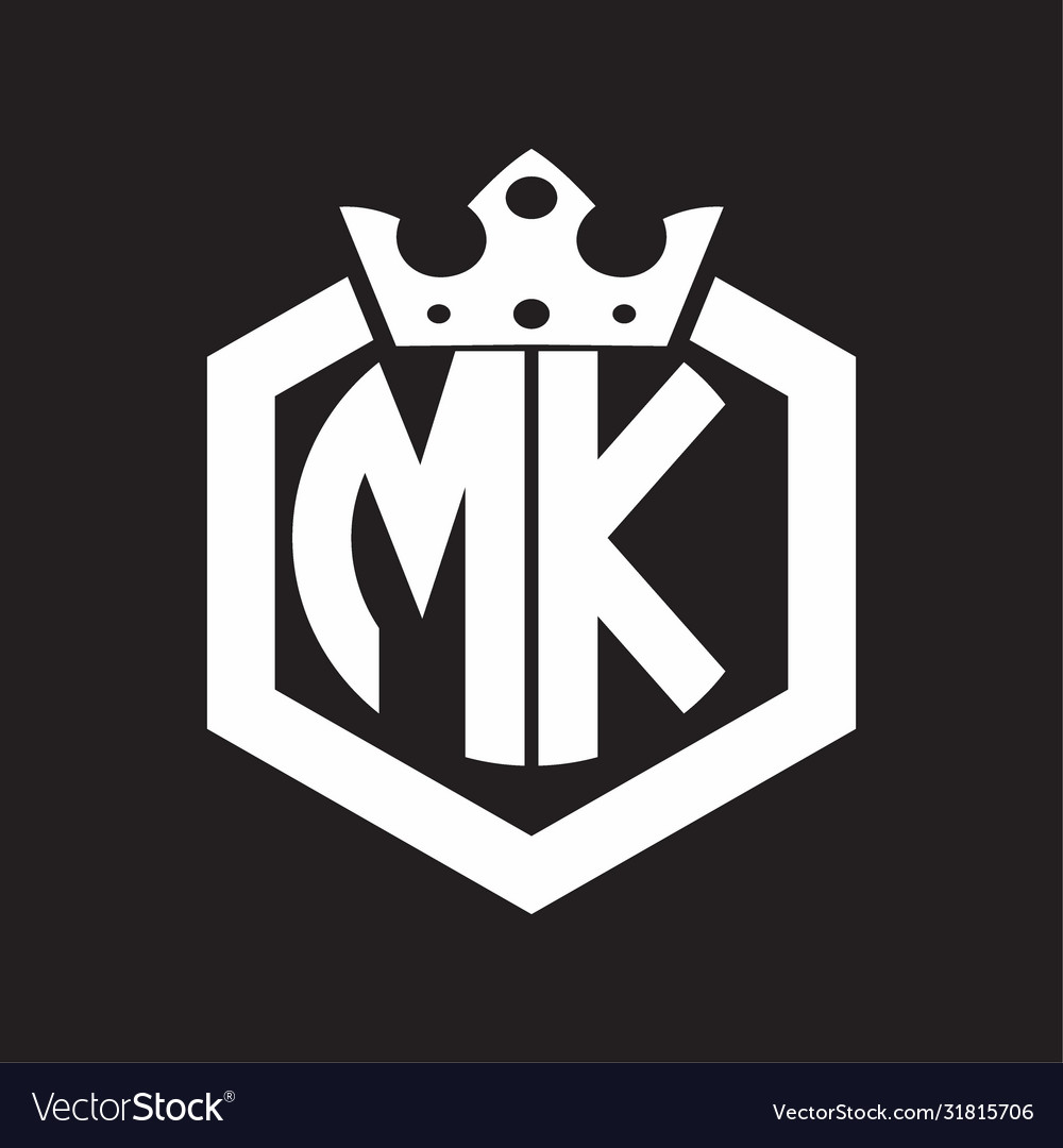 Mk logo monogram rounded hexagon shape Royalty Free Vector