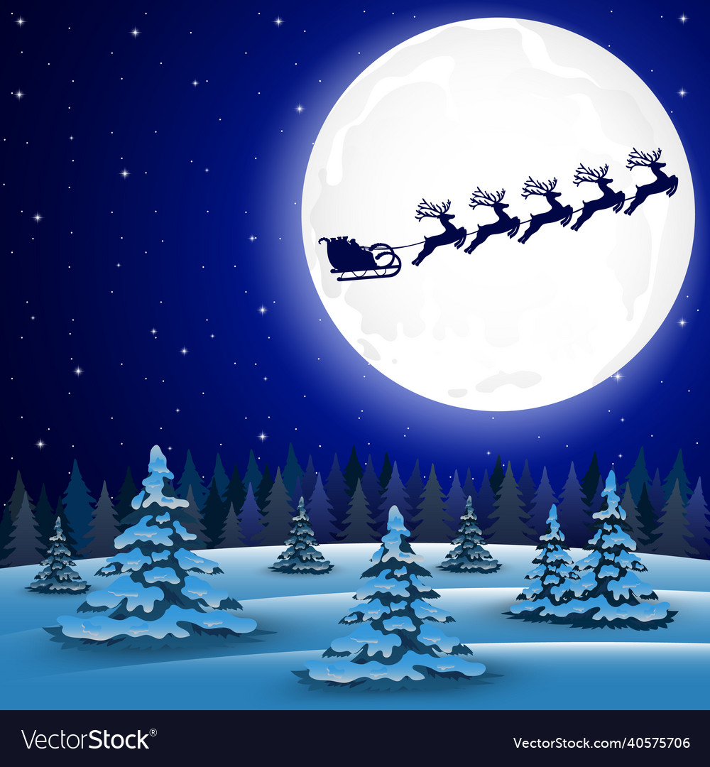 Santa Claus Rides Reindeer In The Forest Vector Image