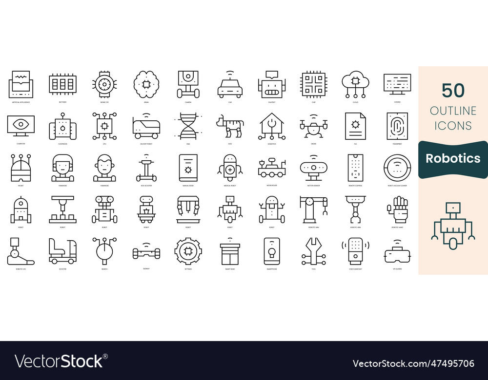 Set of robotics icons thin linear style icons pack